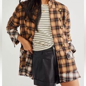 Free People Taylor Military Plaid Jacket Size S Marigold Combo 100% Cotton Small